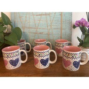 Hearts Delight Collection Mugs 1986 YFK Designs Coffee Country Set Of 6